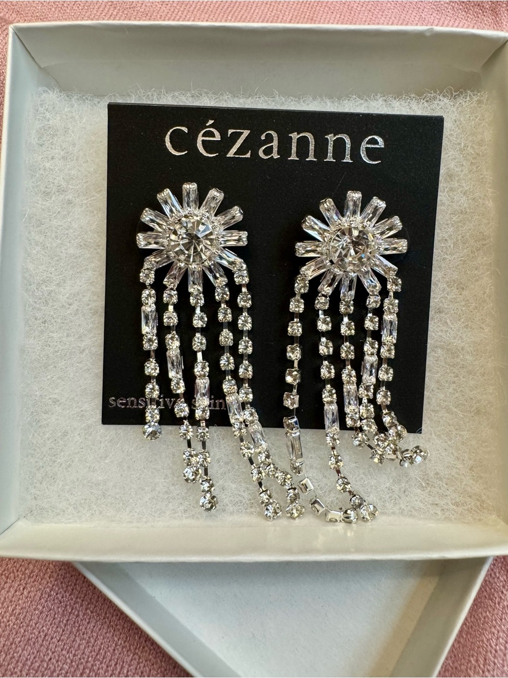 cézanne Clear Crystal Sunburst Fringe Earrings